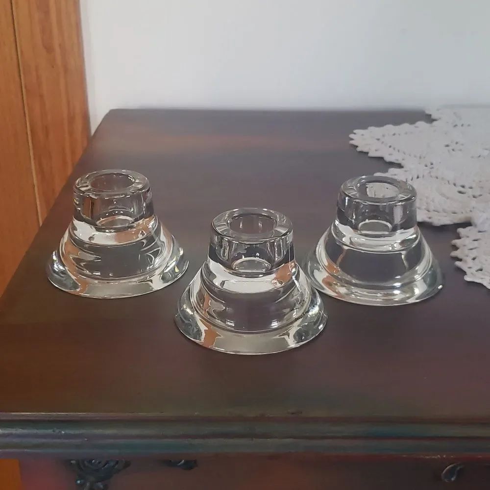 Set of 3 Reversible Glass Tea Light / Taper Candle Holders IKEA - K & M Hagberg